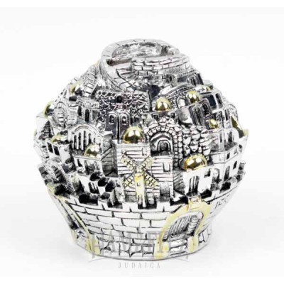 Round Silver Charity Box - Jerusalem
