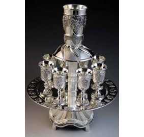 Silver Plated Kiddush Fountain On Pedestal - Grape Design