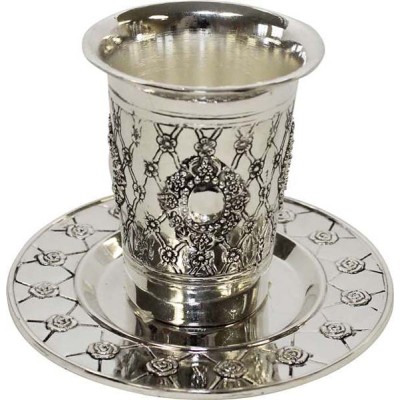 Silver Plated Kiddush Cup With Tray