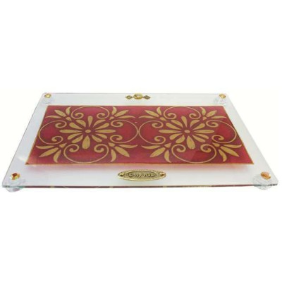 Glass Challah Tray - Burgundy