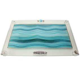 Glass Challah Tray - Ocean Blue