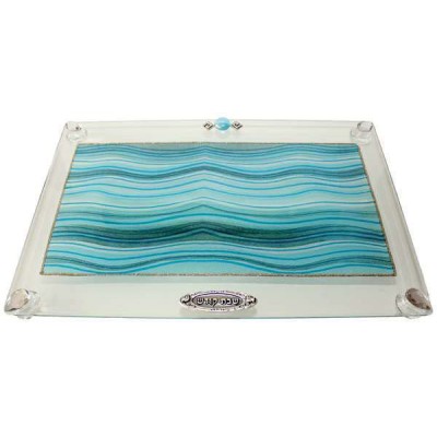 Glass Challah Tray - Ocean Blue