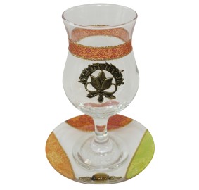 Glass Kos Eliyahu Cup Applique Colorful Tulip With Plate