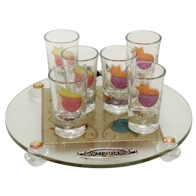 Glass Liquor Set With Tray Pomegranate