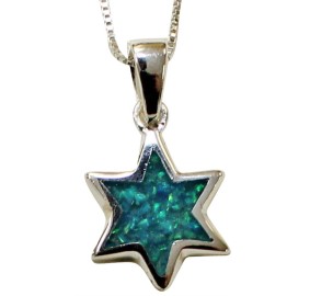 Star Of David Silver & Opal Necklace