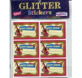 Purim Guitar Glitter Sticker 12 Pk