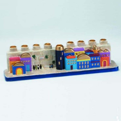 Hand-Painted Ceramic Menorah - Jerusalem