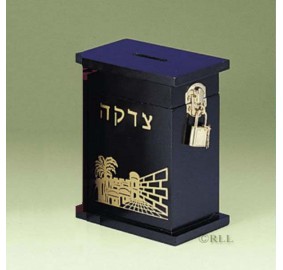 Enameled Wooden Charity Box - Black