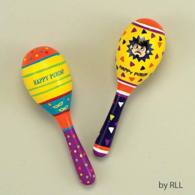 Happy Purim Wooden Maracas