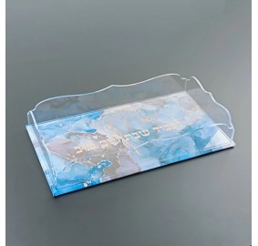 Challah Tray Acrylic Blue Marble Design