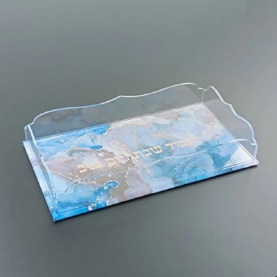 Challah Tray Acrylic Blue Marble Design