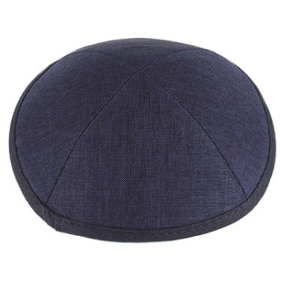 Kippah Navy Linen Flat 17 cm