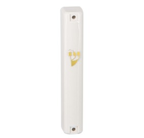 Mezuzah Cover White 15cm Gold