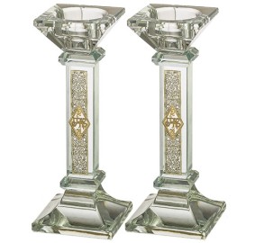 Crystal Candlesticks with Metal  Plaque