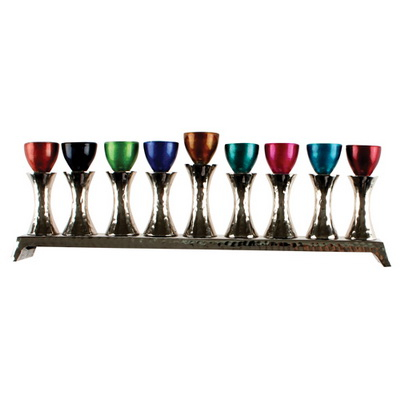 Aluminum Hammered Colorful Menorah