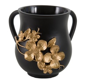 Wash Cup Polyresin Black Floral