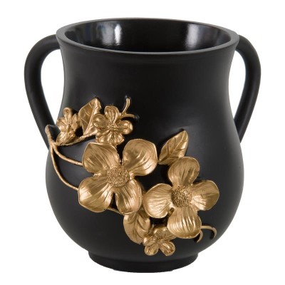 Wash Cup Polyresin Black Floral