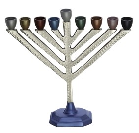 Menorah Aluminum Hammered Multicolored Cups