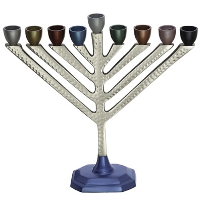 Menorah Aluminum Hammered Multicolored Cups