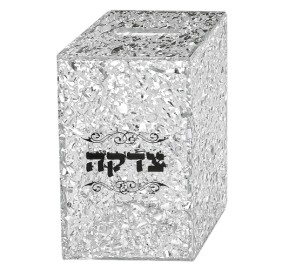 Tzedakah Box Silver Flakes Acrylic