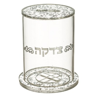 Tzedakah Box Acrylic Silver Speckle