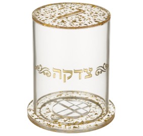 Tzedakah Box Acrylic Gold Sparkle