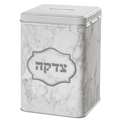 Tzedakah Box Marble Tin Large Square