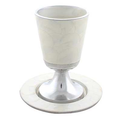 Kiddush Cup Alum. White w/ Pla