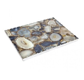 Blue Agate Challah Board With Silver Trim