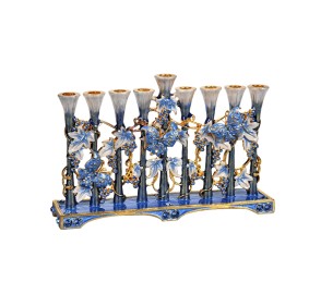 Jeweled Menorah with Butterflies, Leaves, and Grapes Design