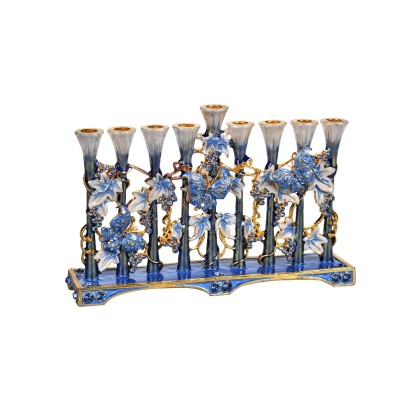 Jeweled Menorah with Butterflies, Leaves, and Grapes Design