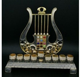 Menorah Enameled & Jeweled Harp