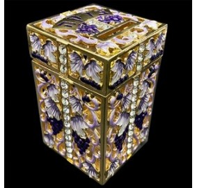 Tzedaka Box Jeweled Pomegranates Purple