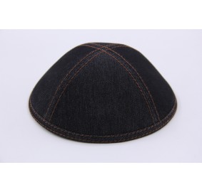 Kippah Black Denim Camel Stitch