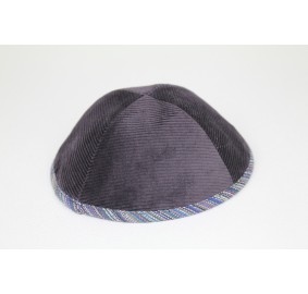 Kippah Grey Corduroy Trimmed