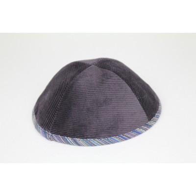 Kippah Grey Corduroy Trimmed