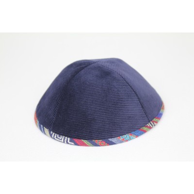Kippah Navy Corduroy Trimmed