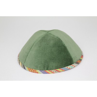 Kippah Olive Corduroy Trimmed