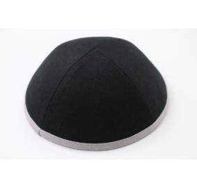 Kippah Black Linen/Grey Rim