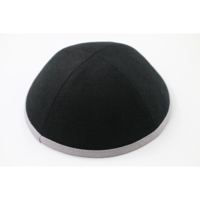 Kippah Black Linen/Grey Rim