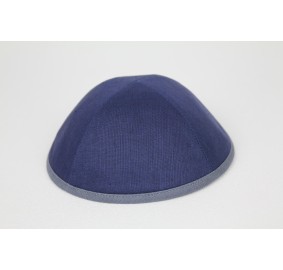 Kippah Navy Linen with Blue-Grey Rim