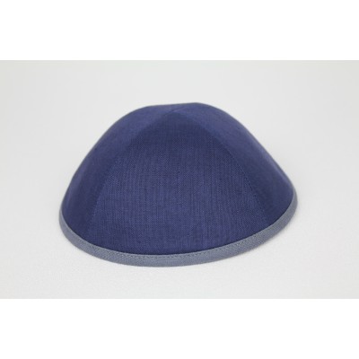 Kippah Navy Linen with Blue-Grey Rim