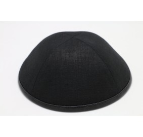 Kippah Black Linen/Leather Rim