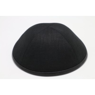 Kippah Black Linen/Leather Rim