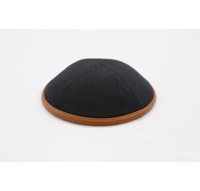 Kippah Black Linen Camel Rim