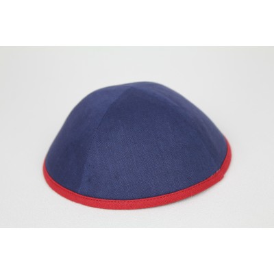 Kippah Navy Linen/Red Rim