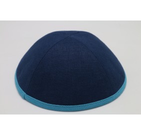 Kippah Navy Linen/Tiffany Rim