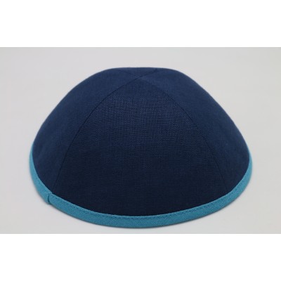 Kippah Navy Linen/Tiffany Rim