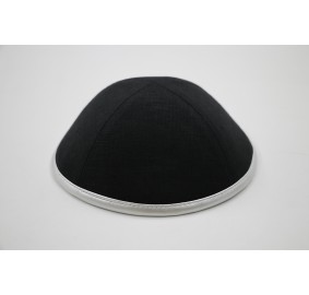 Kippah Black Linen Silver Rim