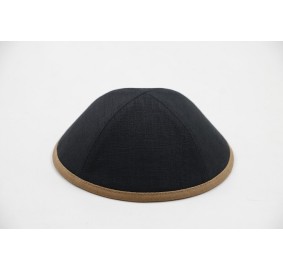 Kippah Black Linen Tan Rim